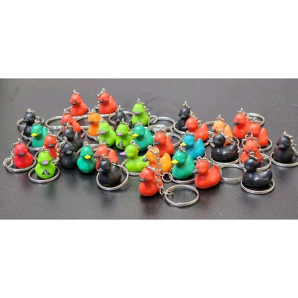 35 Pc Mini Ruber Duck Key Chains Lot Variety Of Colors.